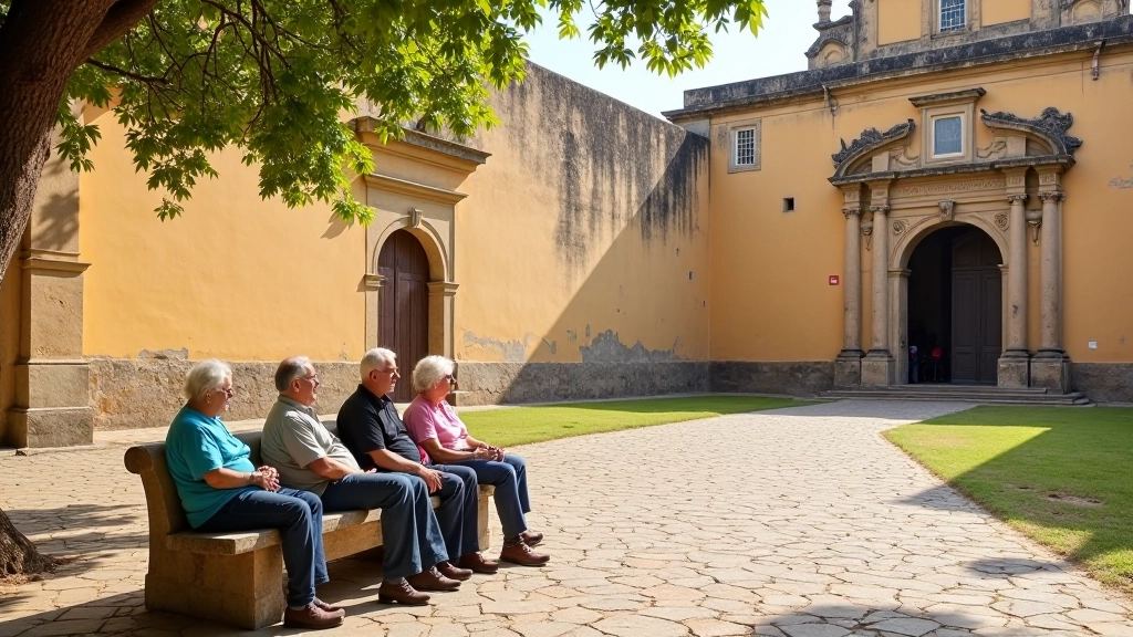 Grupo de personas mayores en pausa descansando en el Castillo