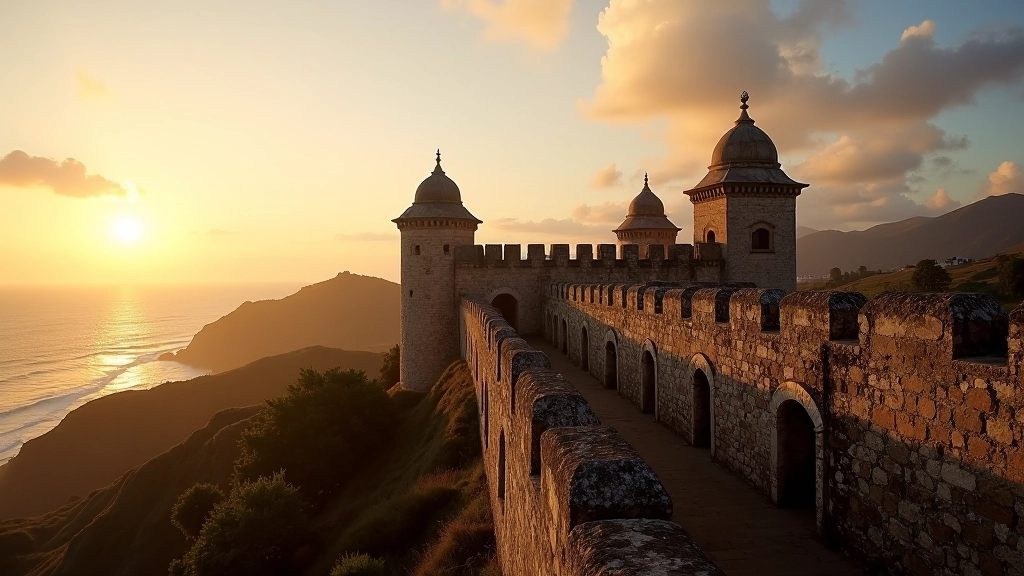 Vistas panorámicas de las murallas del Castillo San Cristóbal con garitas históricas